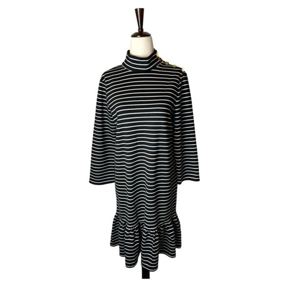 Kate‎ Spade Broome Street Dress Women Small Black Ivory Striped Mock Neck Knit - Picture 2 of 10